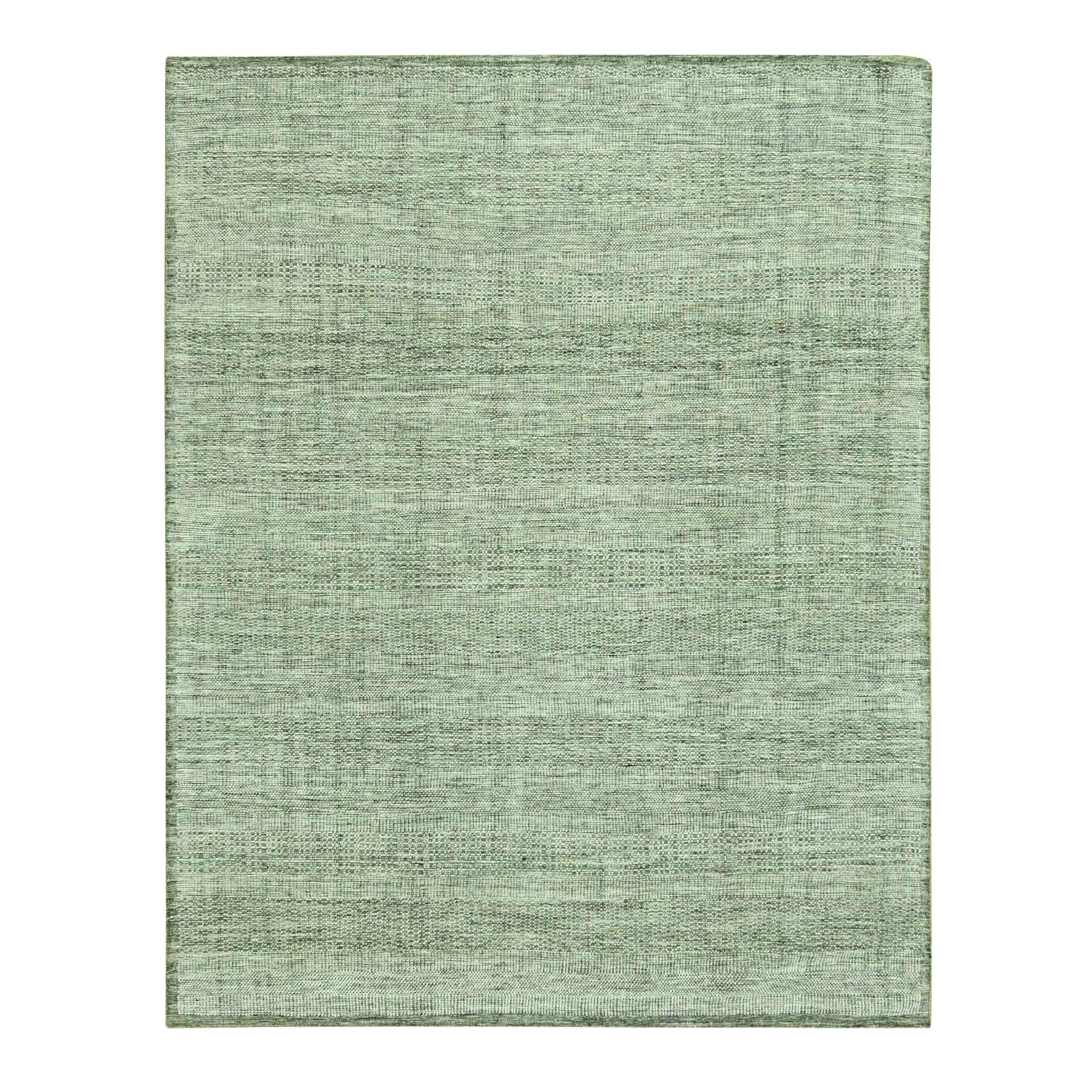 8'x10' Basil Green with Ivory, Oxidized and Distressed Grass Design with Exposed Warps, 100% Wool, Hand Knotted, Oriental Rug 